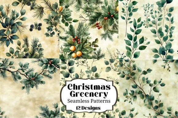 12 Winter Greenery Seamless Patterns
