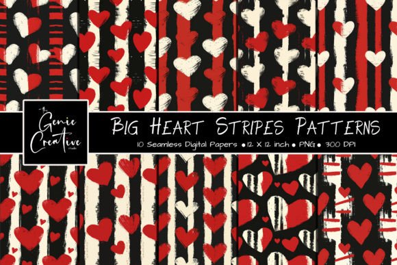 Big Hearts Stripes Seamless Patterns Set for Creative Projects