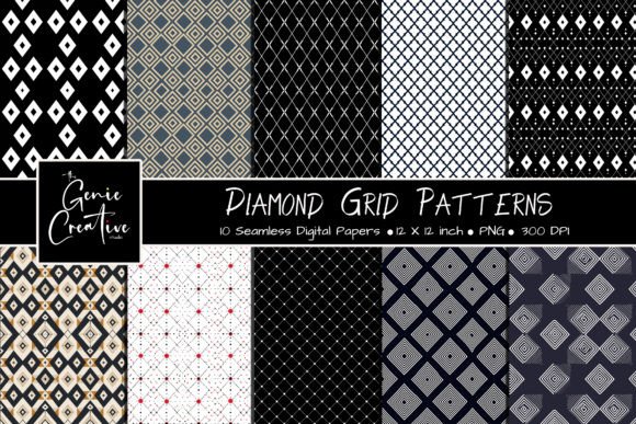 Diamond Grid Seamless Patterns Set for Modern Design