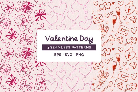 Doodle Valentine Day Seamless Patterns