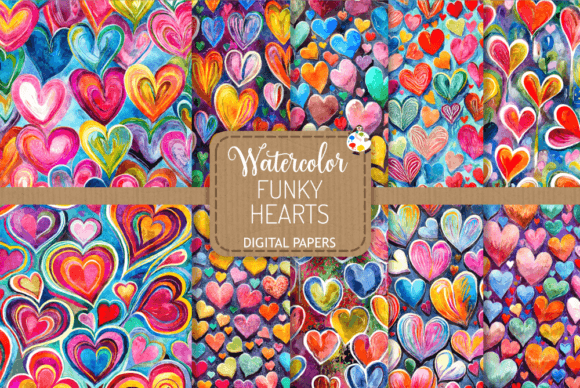 Funky Hearts Set 4 - Watercolor Patterns
