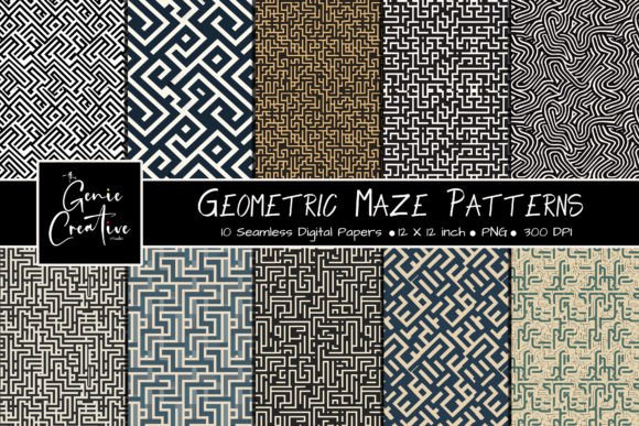 Geometric Maze Seamless Patterns Set for Creatives