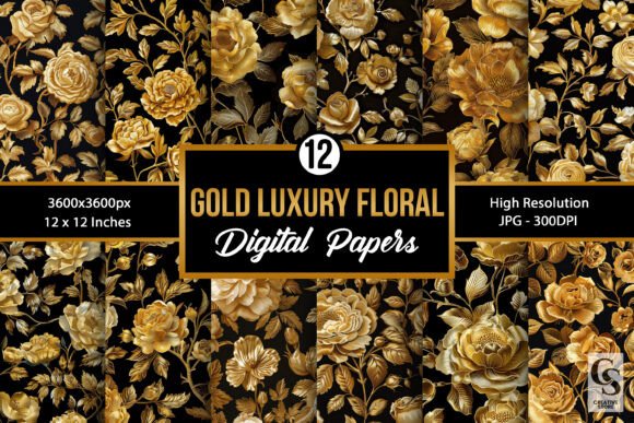 Gold Black Luxury Flowers Patterns for Premium Design