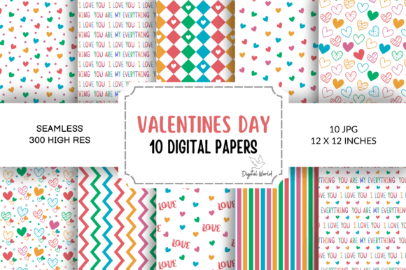 Love Hearts Romantic Seamless Patterns Bundle 4