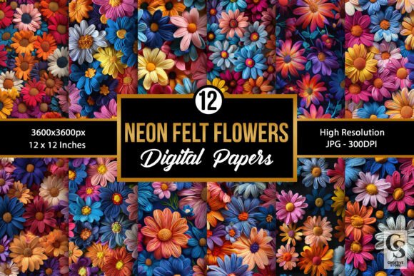 Neon Felt Flowers Seamless Patterns: Elevate Your DIY Craft Projects