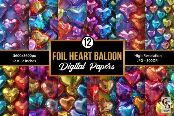 Unleash Your Creativity with Colorful Foil Heart Balloon Patterns: The Ultimate Digital Paper Collection