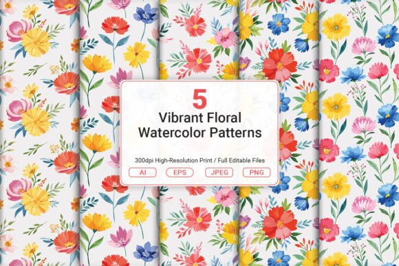 Vibrant Floral Watercolor Patterns