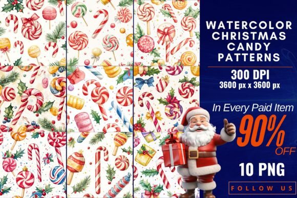 Watercolor Christmas Candy Patterns: Sweeten Your Holiday Designs